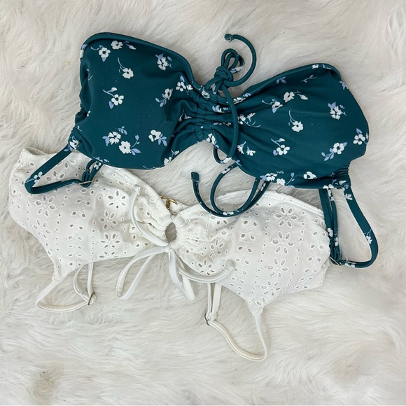 Hollister Teal and White Bikini Top Bundle SMALL - Picture 2 of 7